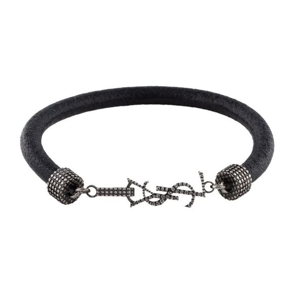 Yves Saint Laurent Black Leather Textured Bracelet - Picture 1 of 8